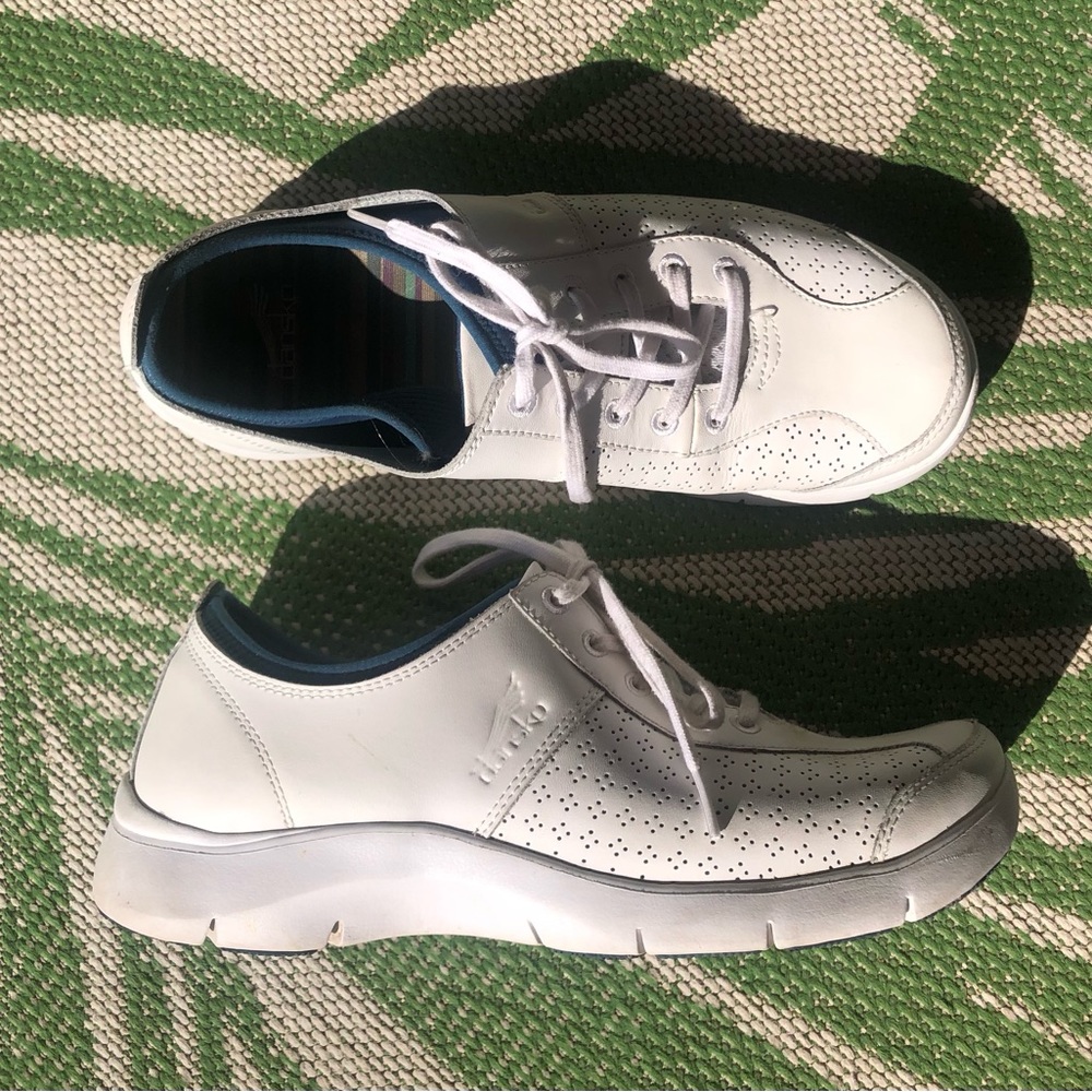Dansko Elise Leather White Blue Comfort Sneaker Women  EUR 40